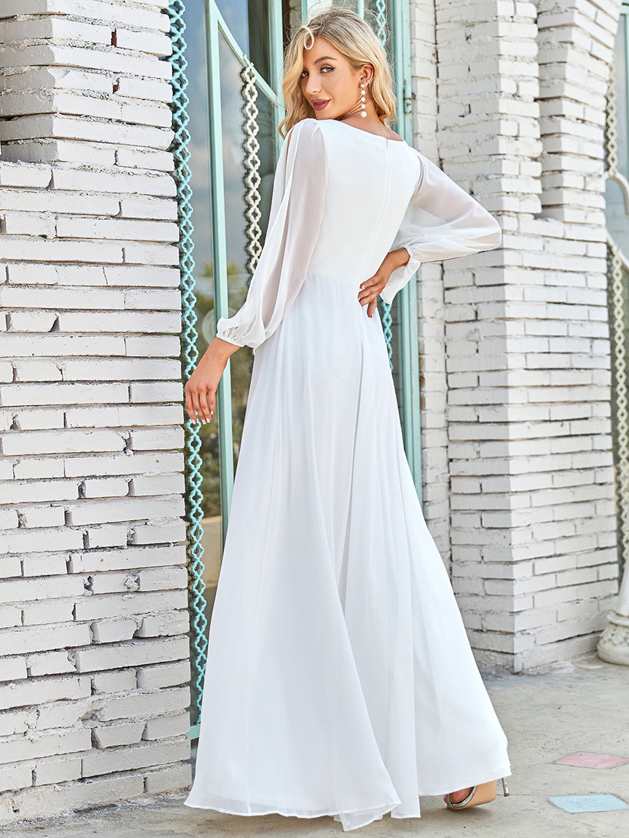 A-Linie Chiffon Lang mit Ärmel Brautmutterkleider #Farbe_Creme