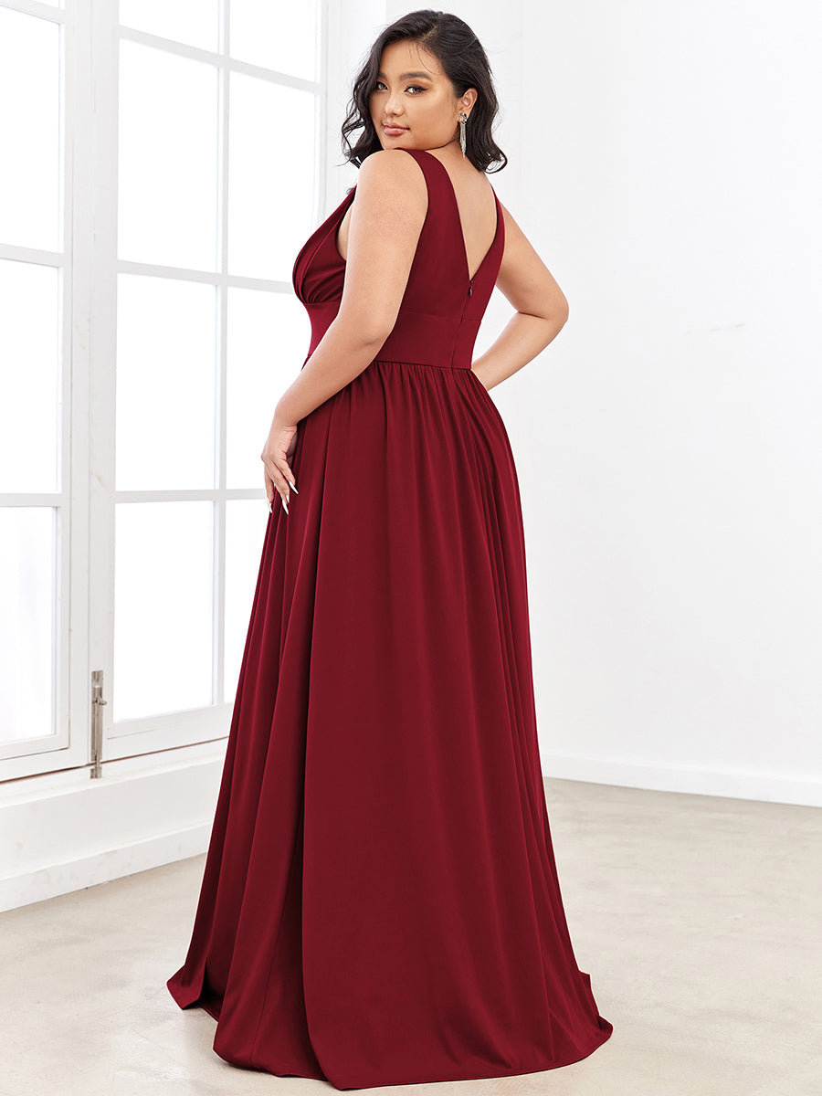 Doppelter V-Ausschnitt A-Linie Lang Ballkleid mit Schlitz Ballkleider #farbe_Burgunderrot