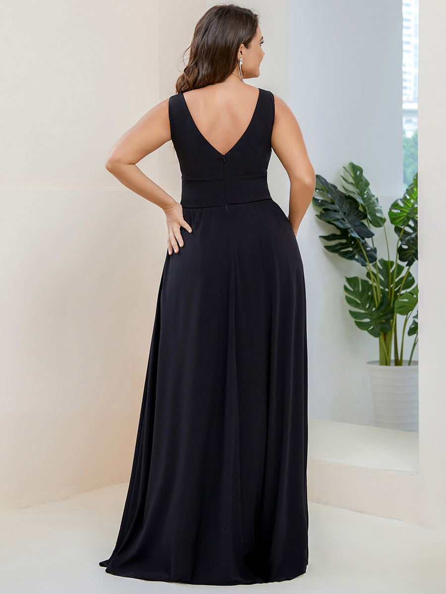 Doppelter V-Ausschnitt A-Linie Lang Ballkleid mit Schlitz Ballkleider #farbe_Schwarz