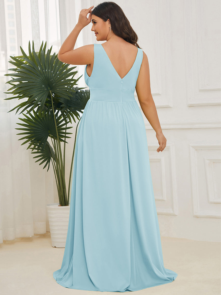 Doppelter V-Ausschnitt A-Linie Lang Ballkleid mit Schlitz Ballkleider #farbe_Himmelblau