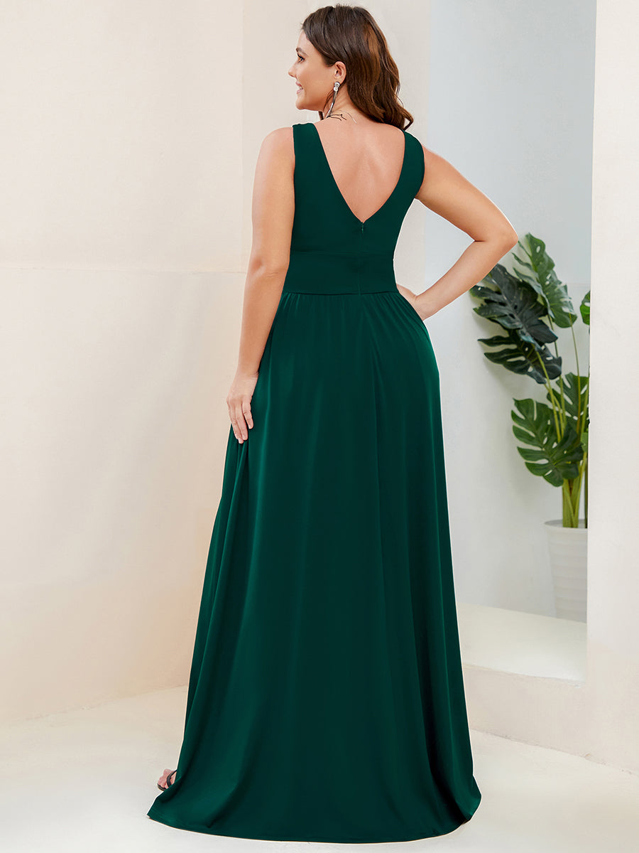 Doppelter V-Ausschnitt A-Linie Lang Ballkleid mit Schlitz Ballkleider #farbe_Dunkelgrün