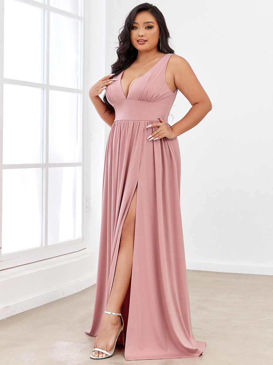 Doppelter V-Ausschnitt A-Linie Lang Ballkleid mit Schlitz Ballkleider #farbe_Altrosa
