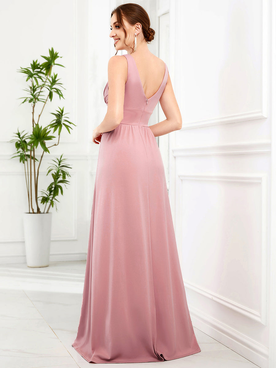 Doppelter V-Ausschnitt A-Linie Lang Ballkleid mit Schlitz Ballkleider #farbe_Altrosa