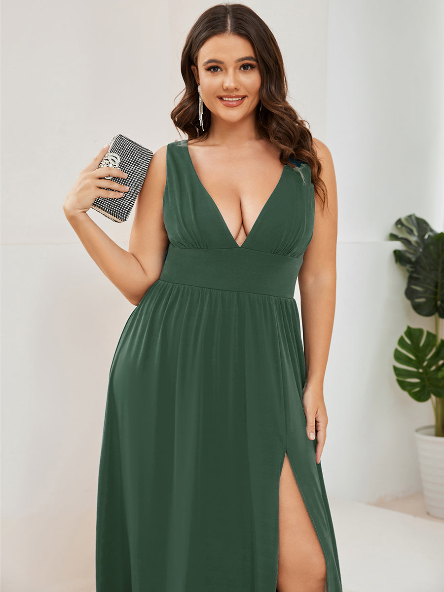 Doppelter V-Ausschnitt A-Linie Lang Ballkleid mit Schlitz Ballkleider #farbe_Eukalyptus