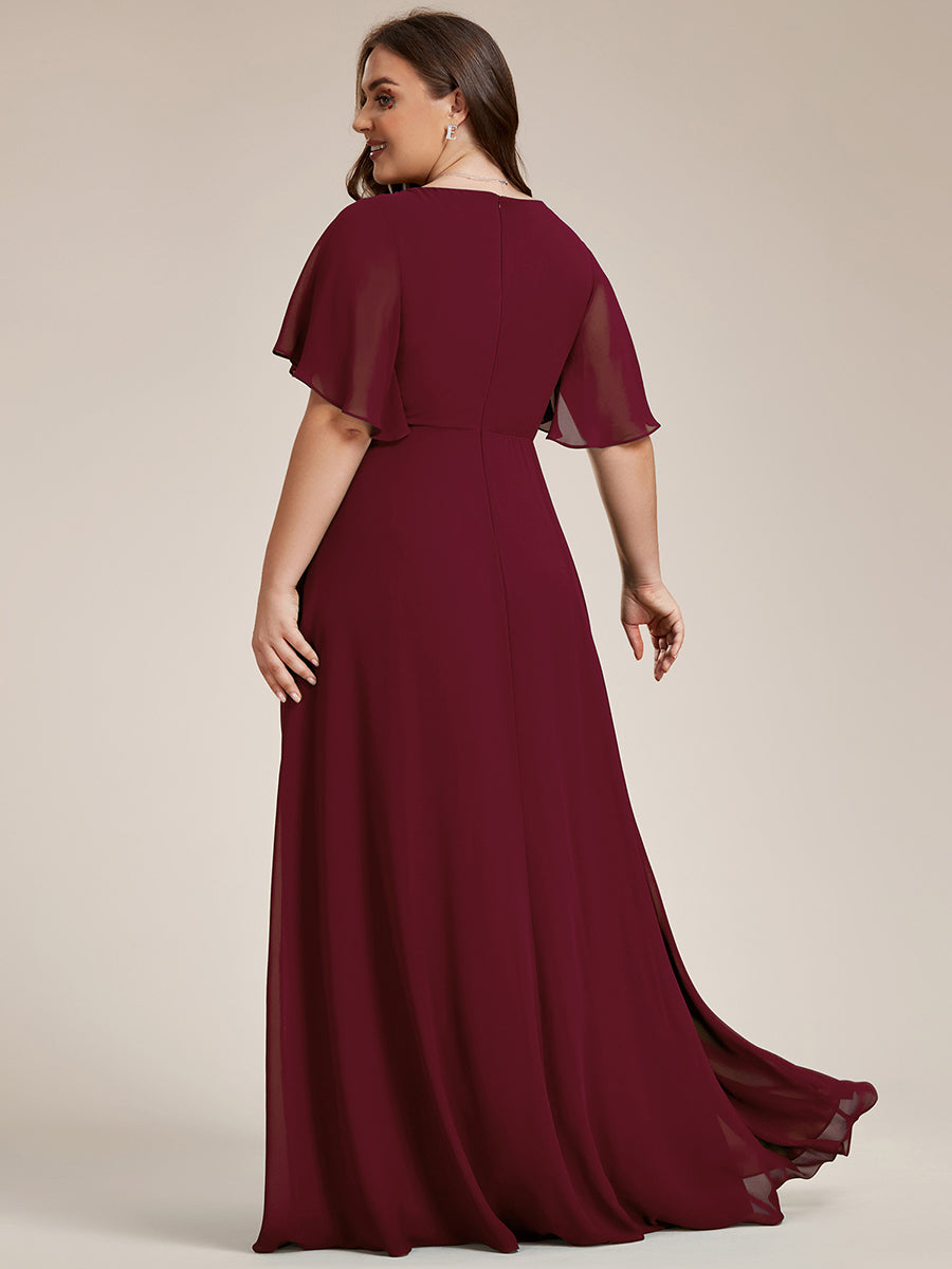 Funkelndes Abendkleid in A-Linie mit Empire-Taille und langen ?rmeln #farbe_Burgunderrot