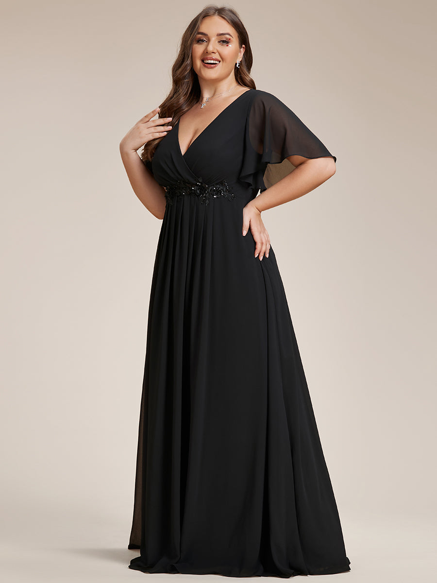 Funkelndes Abendkleid in A-Linie mit Empire-Taille und langen ?rmeln #farbe_Schwarz