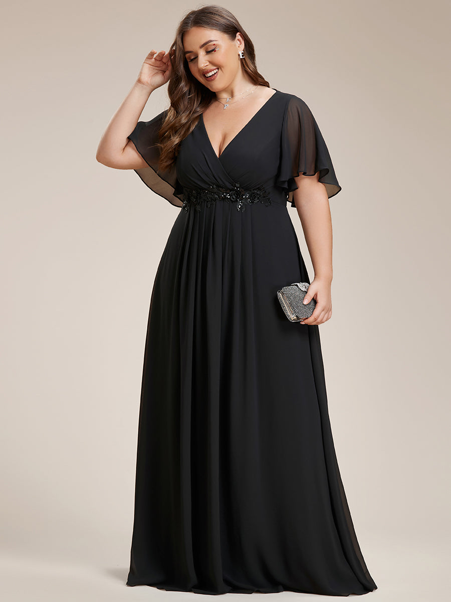 Funkelndes Abendkleid in A-Linie mit Empire-Taille und langen ?rmeln #farbe_Schwarz