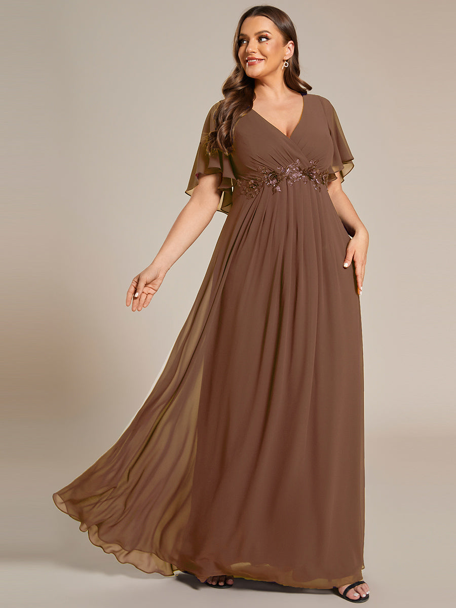Funkelndes Abendkleid in A-Linie mit Empire-Taille und langen ?rmeln #farbe_Braun