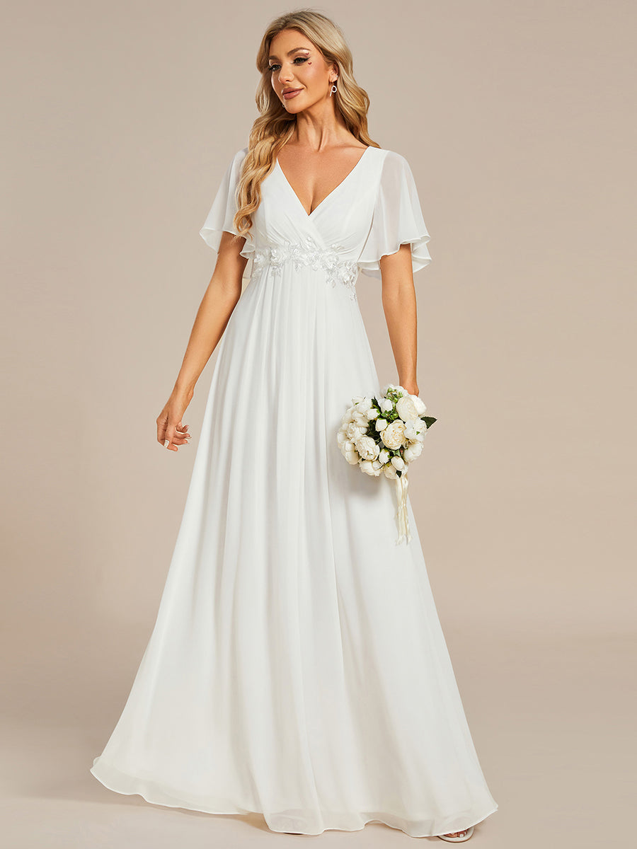 Funkelndes Abendkleid in A-Linie mit Empire-Taille und langen ?rmeln #farbe_Creme