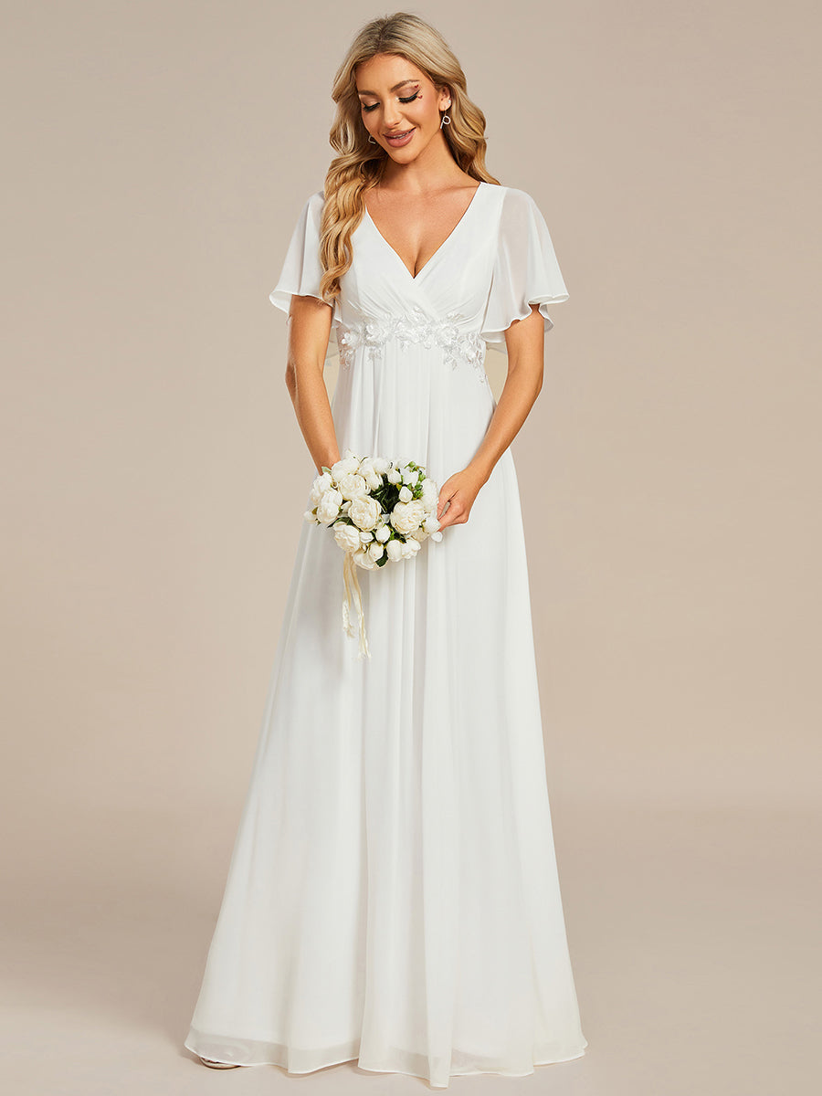 Funkelndes Abendkleid in A-Linie mit Empire-Taille und langen ?rmeln #farbe_Creme