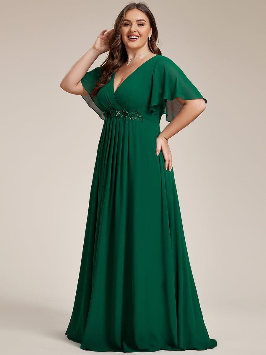 Funkelndes Abendkleid in A-Linie mit Empire-Taille und langen ?rmeln #farbe_Dunkelgrün