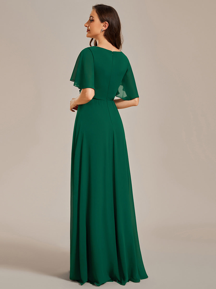 Funkelndes Abendkleid in A-Linie mit Empire-Taille und langen ?rmeln #farbe_Dunkelgrün