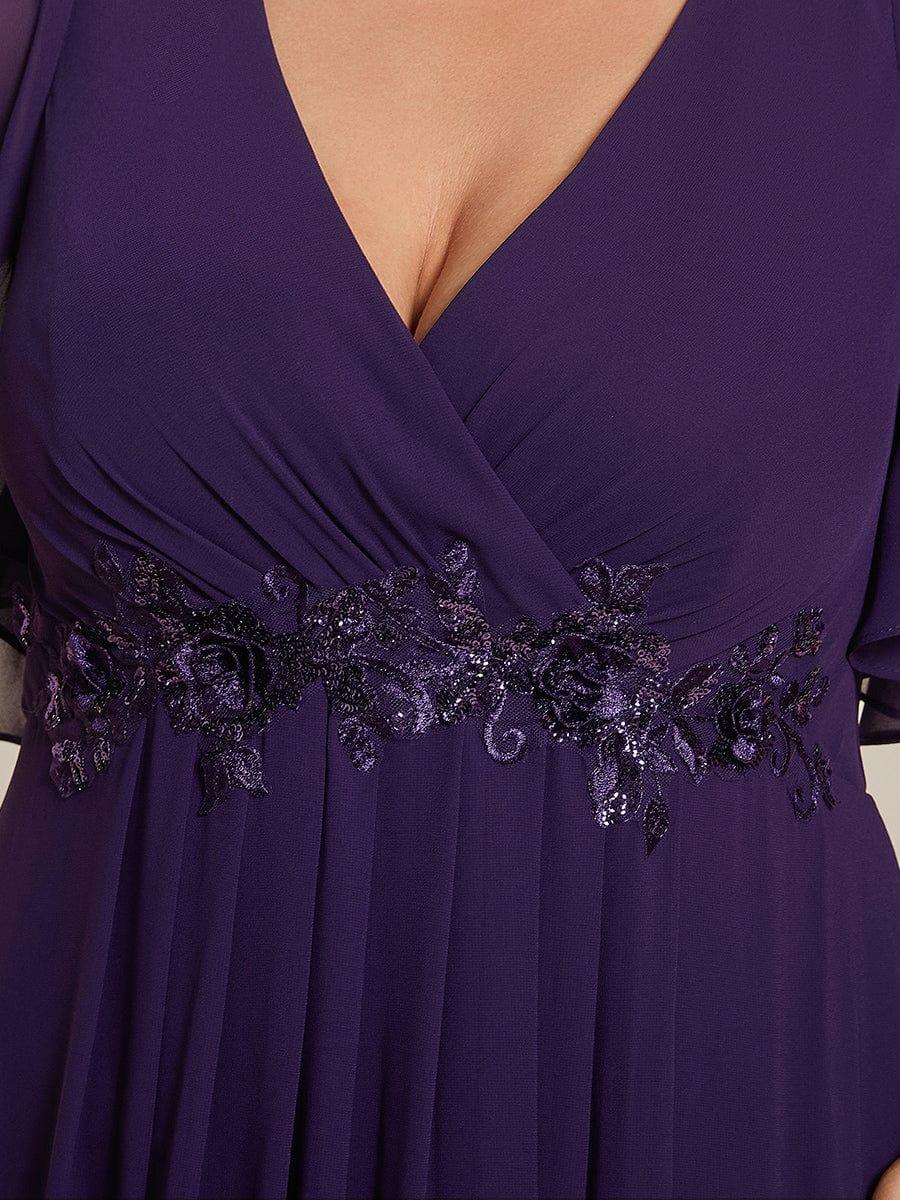 Funkelndes Abendkleid in A-Linie mit Empire-Taille und langen ?rmeln #farbe_Dunkelviolett