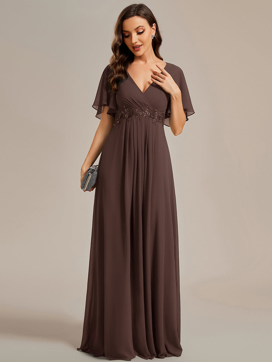 Funkelndes Abendkleid in A-Linie mit Empire-Taille und langen ?rmeln #farbe_Espressobraun