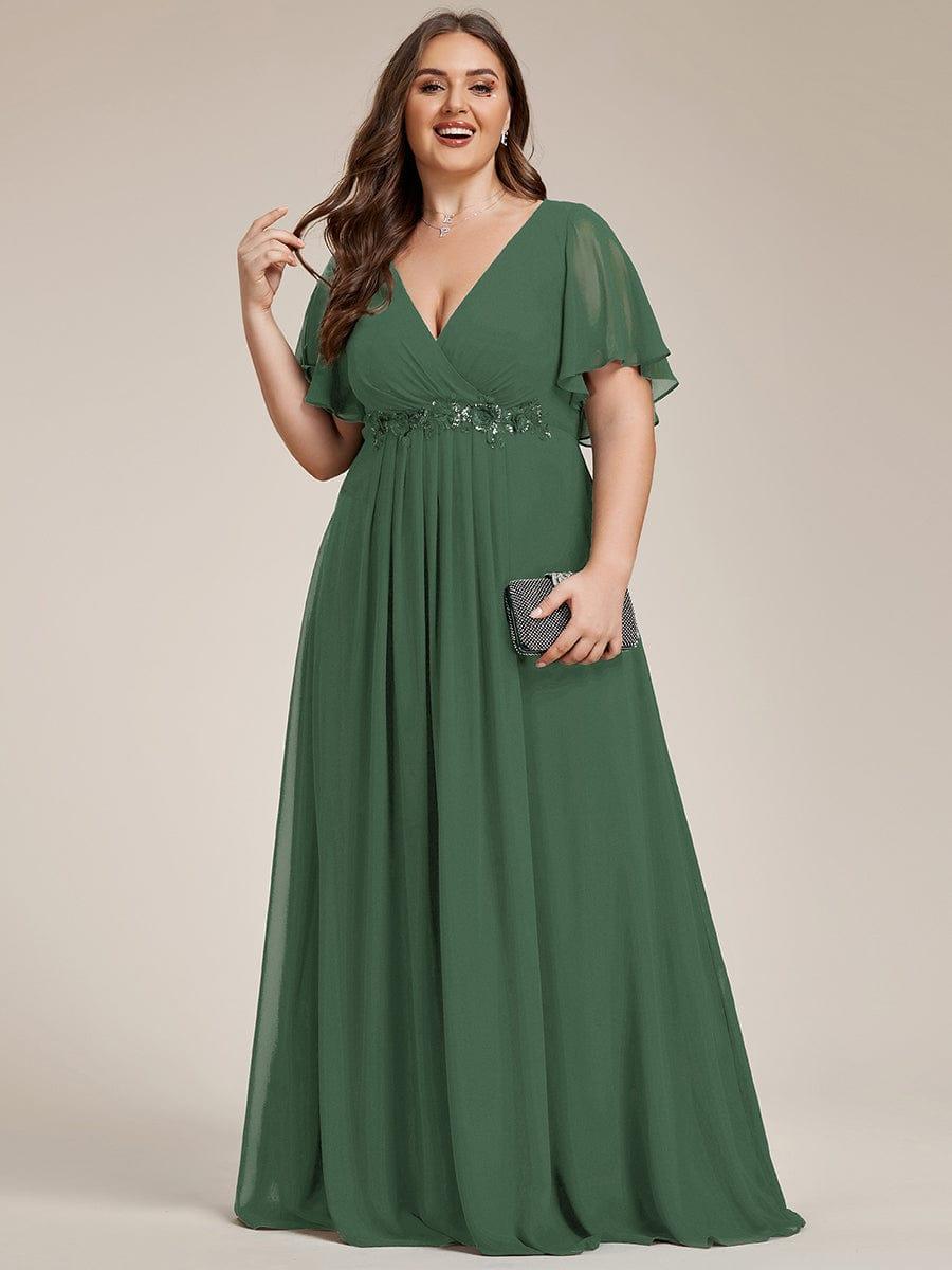 Glitzerndes A-Linien-Abendkleid mit Empire-Taille und langen Laternen?rmeln #farbe_Eukalyptus