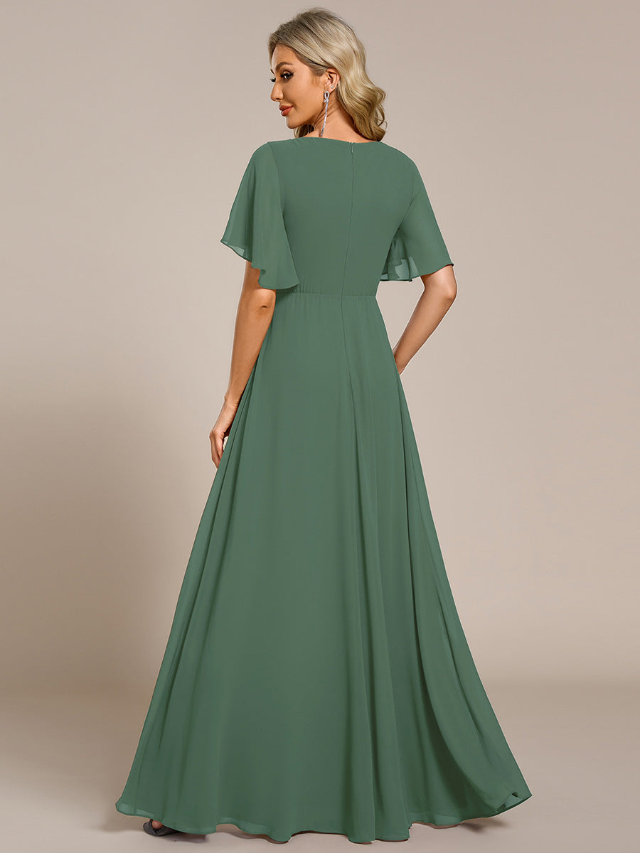 Funkelndes Abendkleid in A-Linie mit Empire-Taille und langen ?rmeln #farbe_Eukalyptus