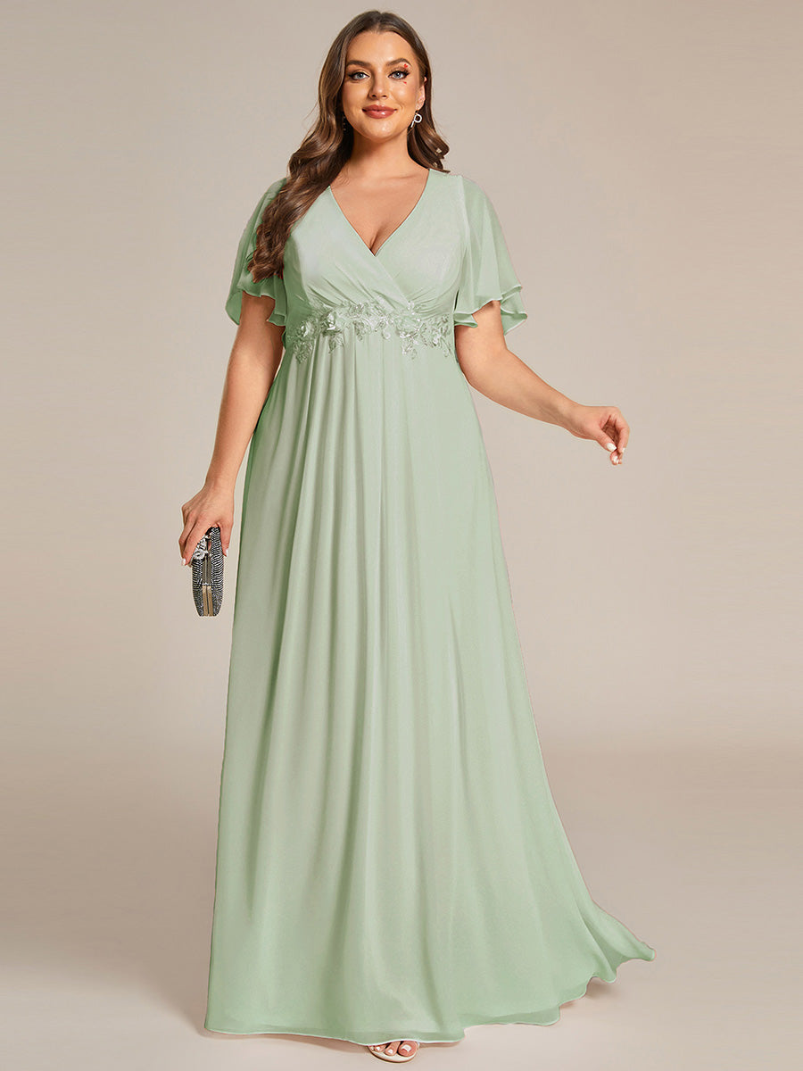 Funkelndes Abendkleid in A-Linie mit Empire-Taille und langen ?rmeln #farbe_Mintgrün
