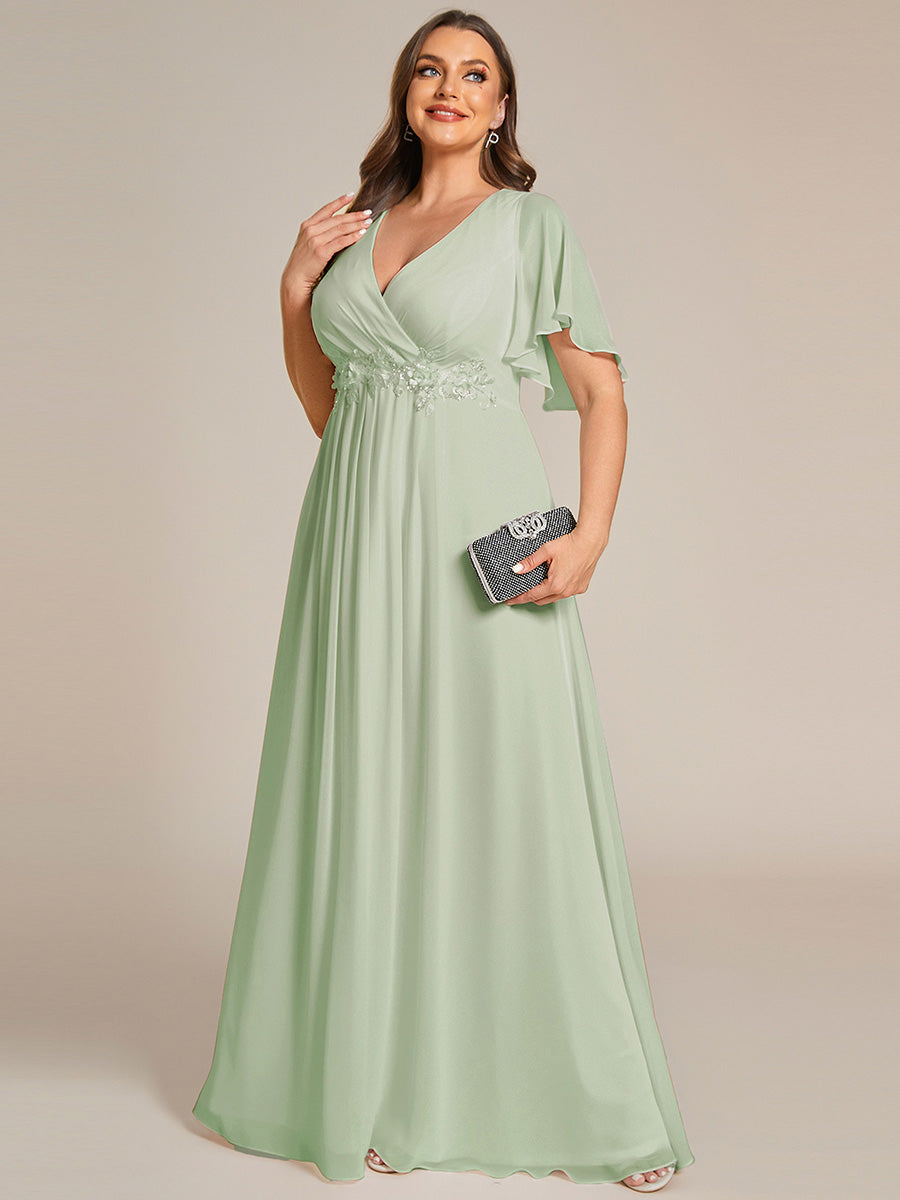 Funkelndes Abendkleid in A-Linie mit Empire-Taille und langen ?rmeln #farbe_Mintgrün