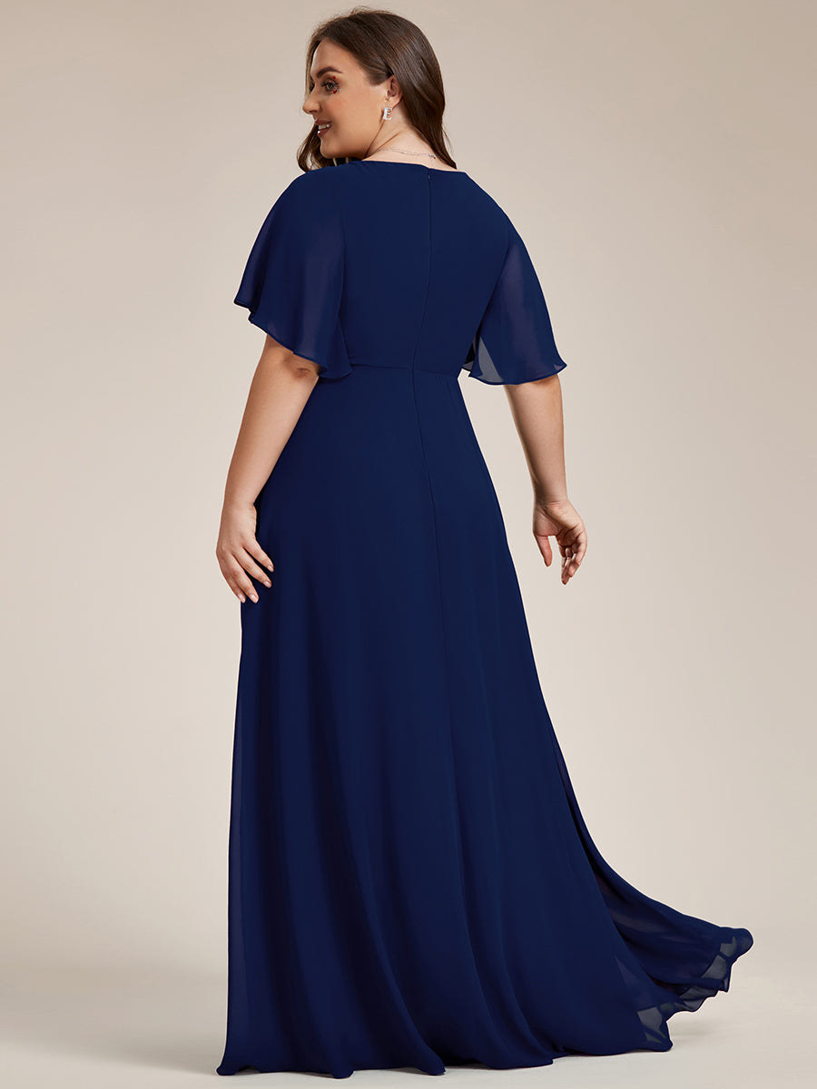 Funkelndes Abendkleid in A-Linie mit Empire-Taille und langen ?rmeln #farbe_Marineblau