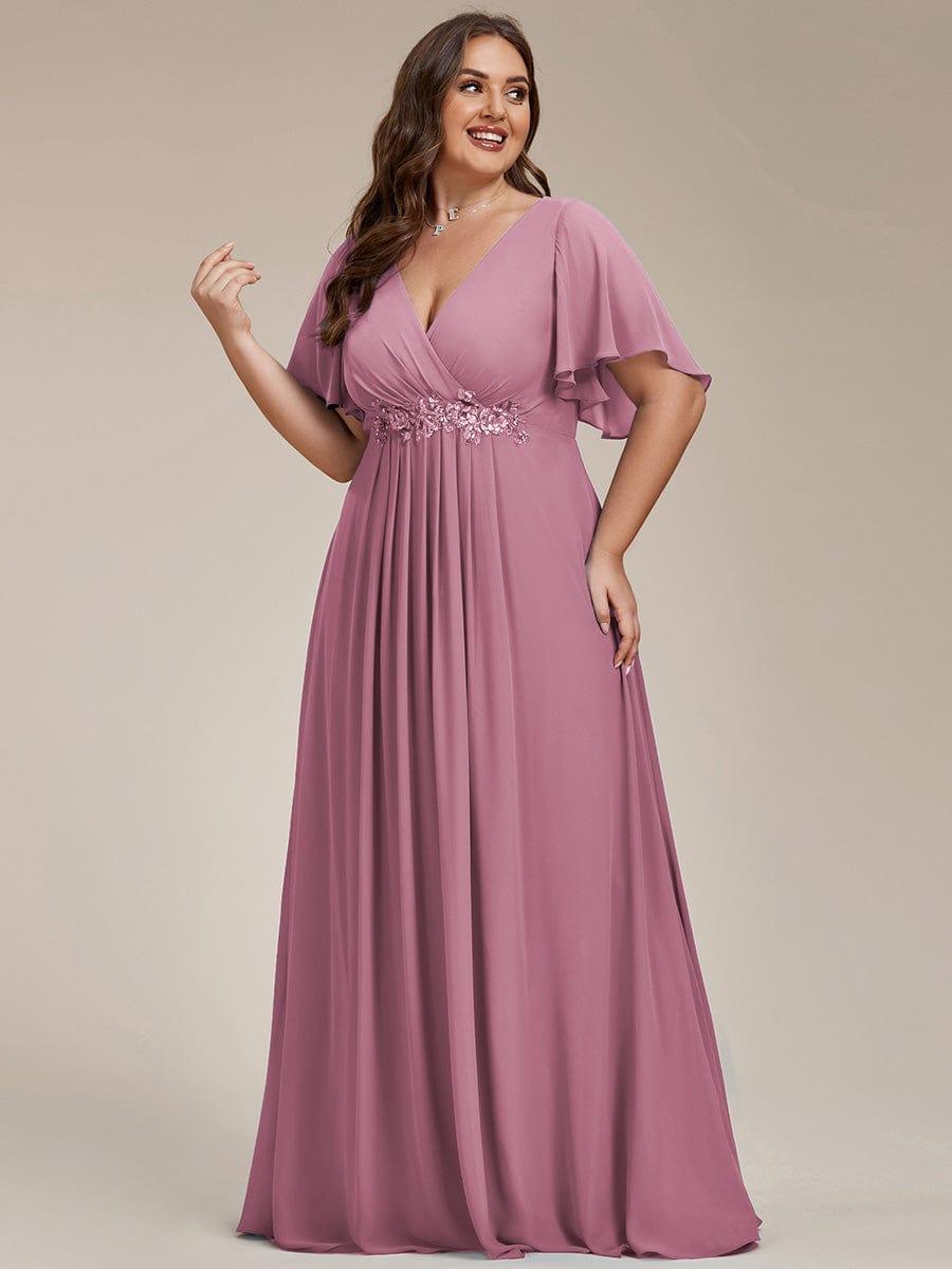 Funkelndes Abendkleid in A-Linie mit Empire-Taille und langen ?rmeln #farbe_Orchideenviolett
