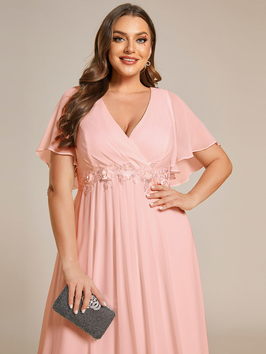 Funkelndes Abendkleid in A-Linie mit Empire-Taille und langen ?rmeln #farbe_Pink