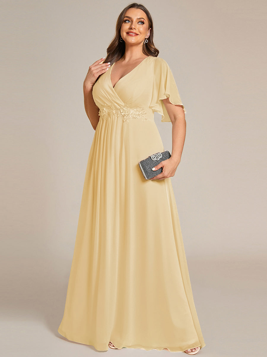 Funkelndes Abendkleid in A-Linie mit Empire-Taille und langen ?rmeln #farbe_Gelb