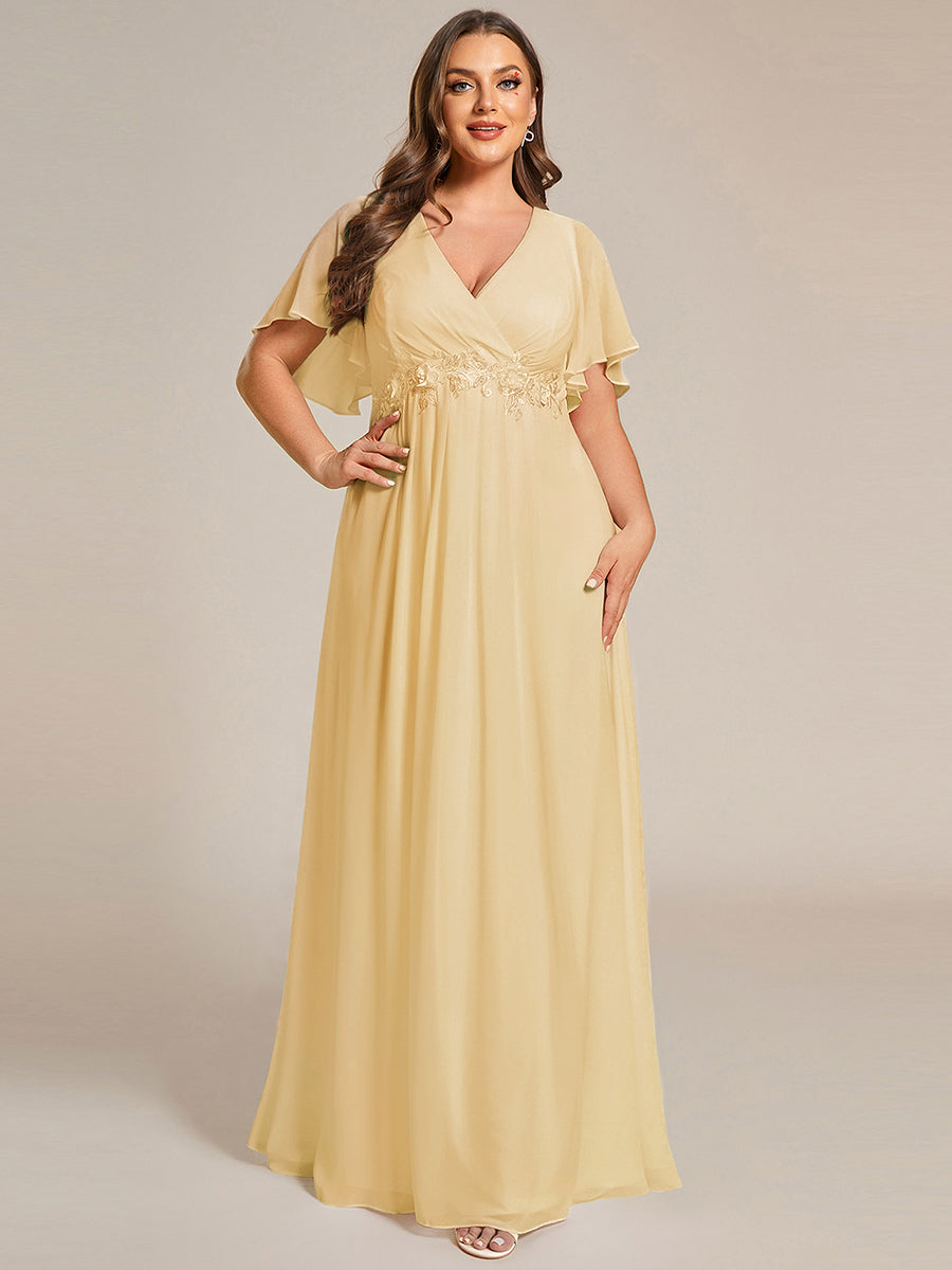 Funkelndes Abendkleid in A-Linie mit Empire-Taille und langen ?rmeln #farbe_Gelb