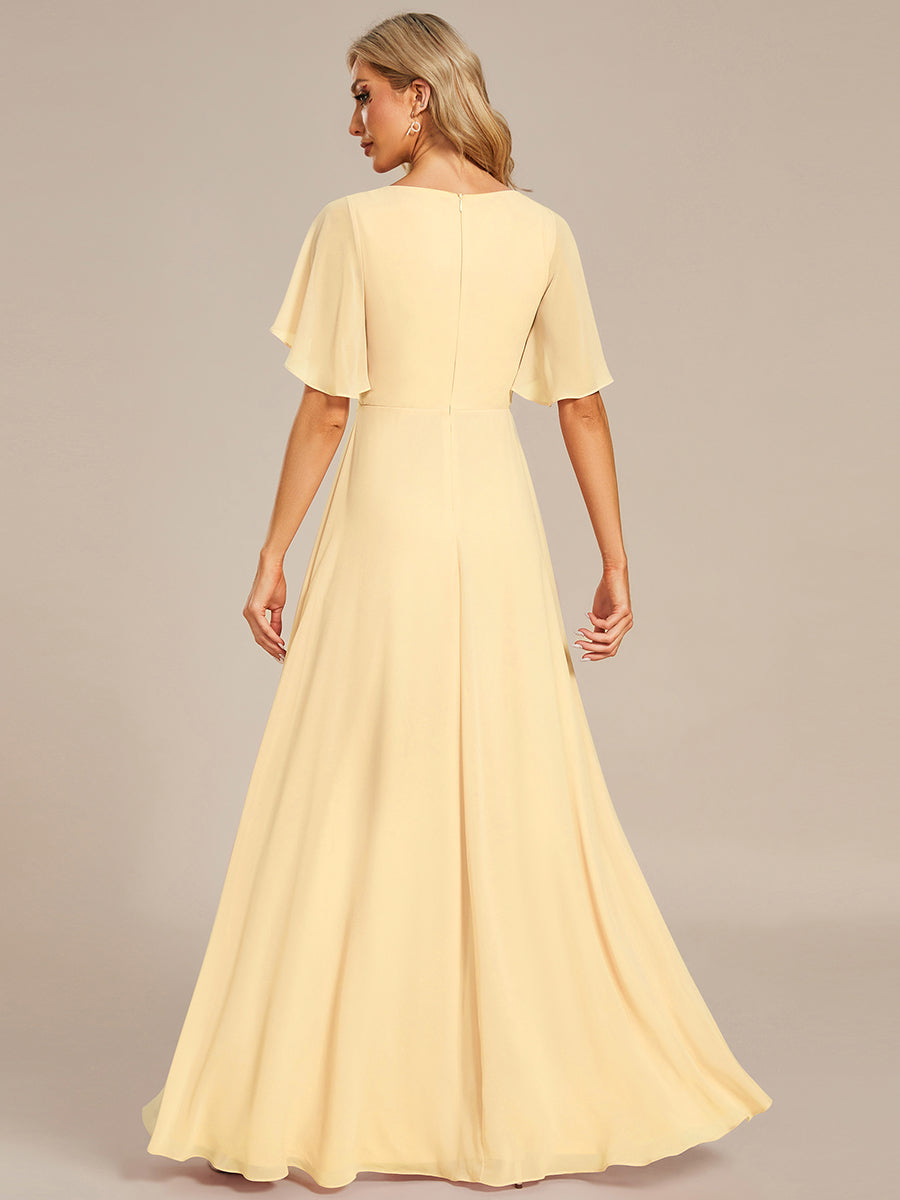 Funkelndes Abendkleid in A-Linie mit Empire-Taille und langen ?rmeln #farbe_Gelb