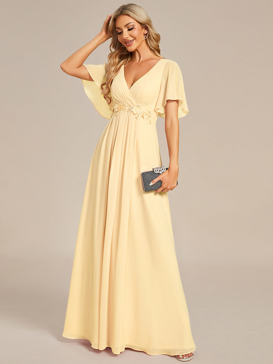 Funkelndes Abendkleid in A-Linie mit Empire-Taille und langen ?rmeln #farbe_Gelb