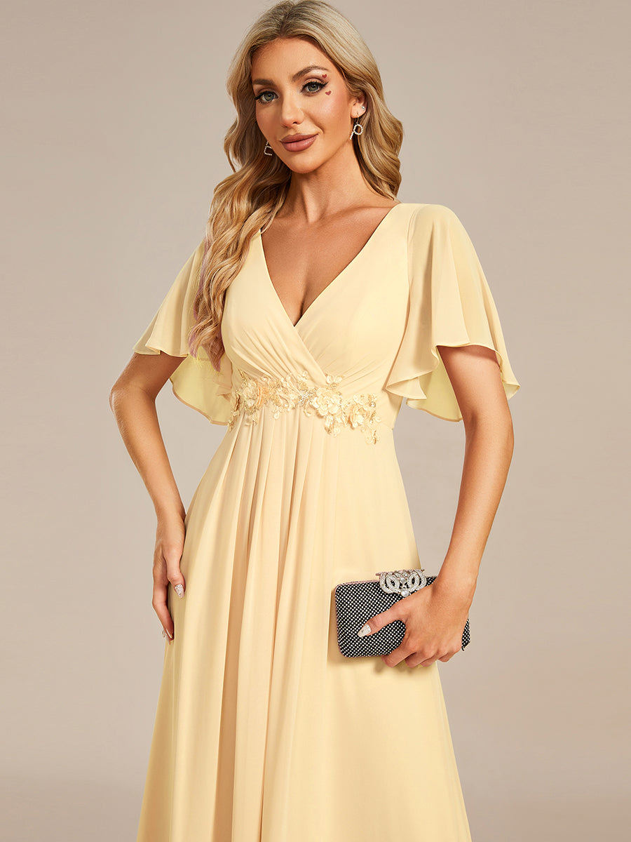 Funkelndes Abendkleid in A-Linie mit Empire-Taille und langen ?rmeln #farbe_Gelb