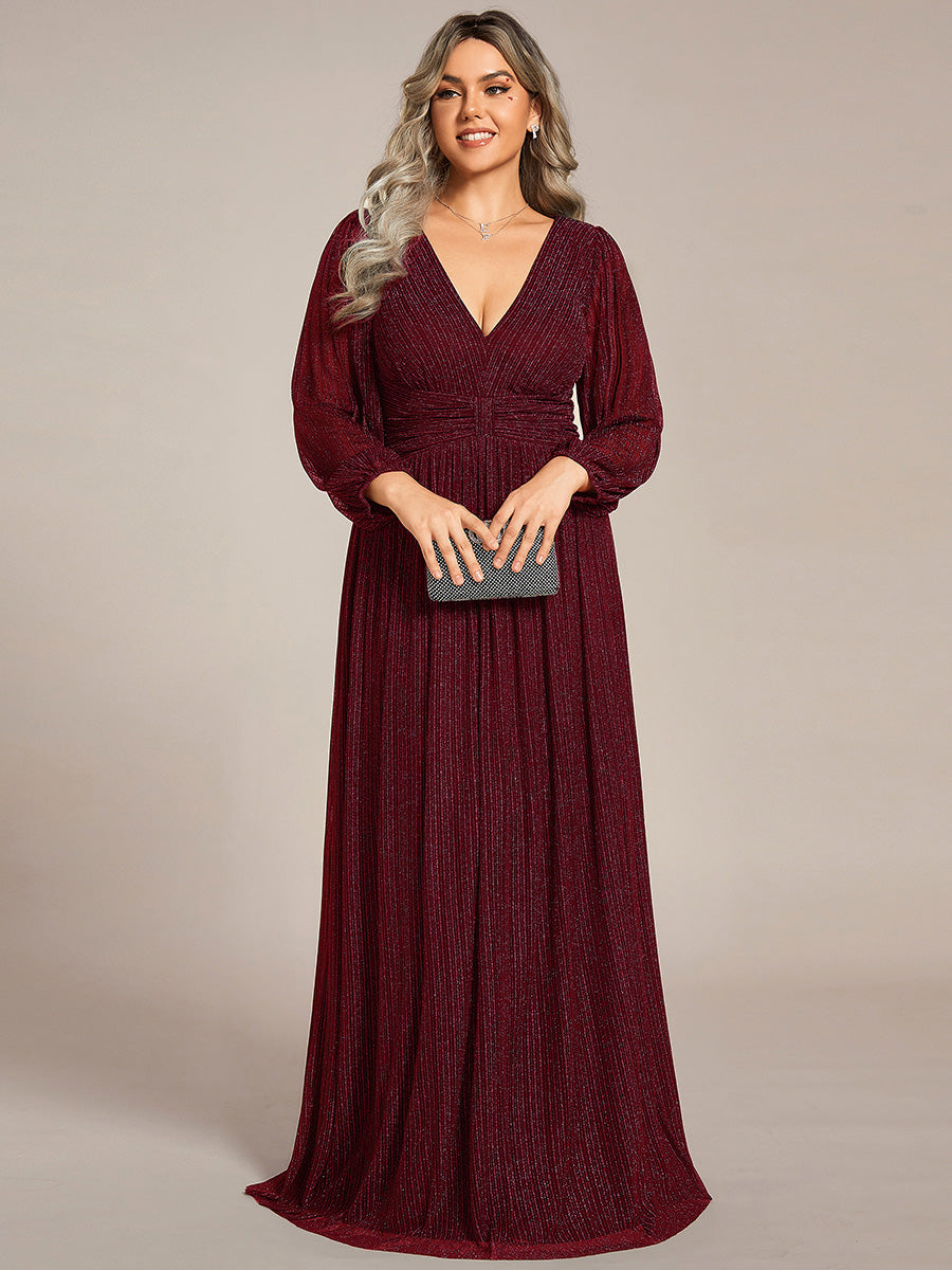 Funkelndes Abendkleid in A-Linie mit Empire-Taille und langen Ärmeln #farbe_Burgunderrot