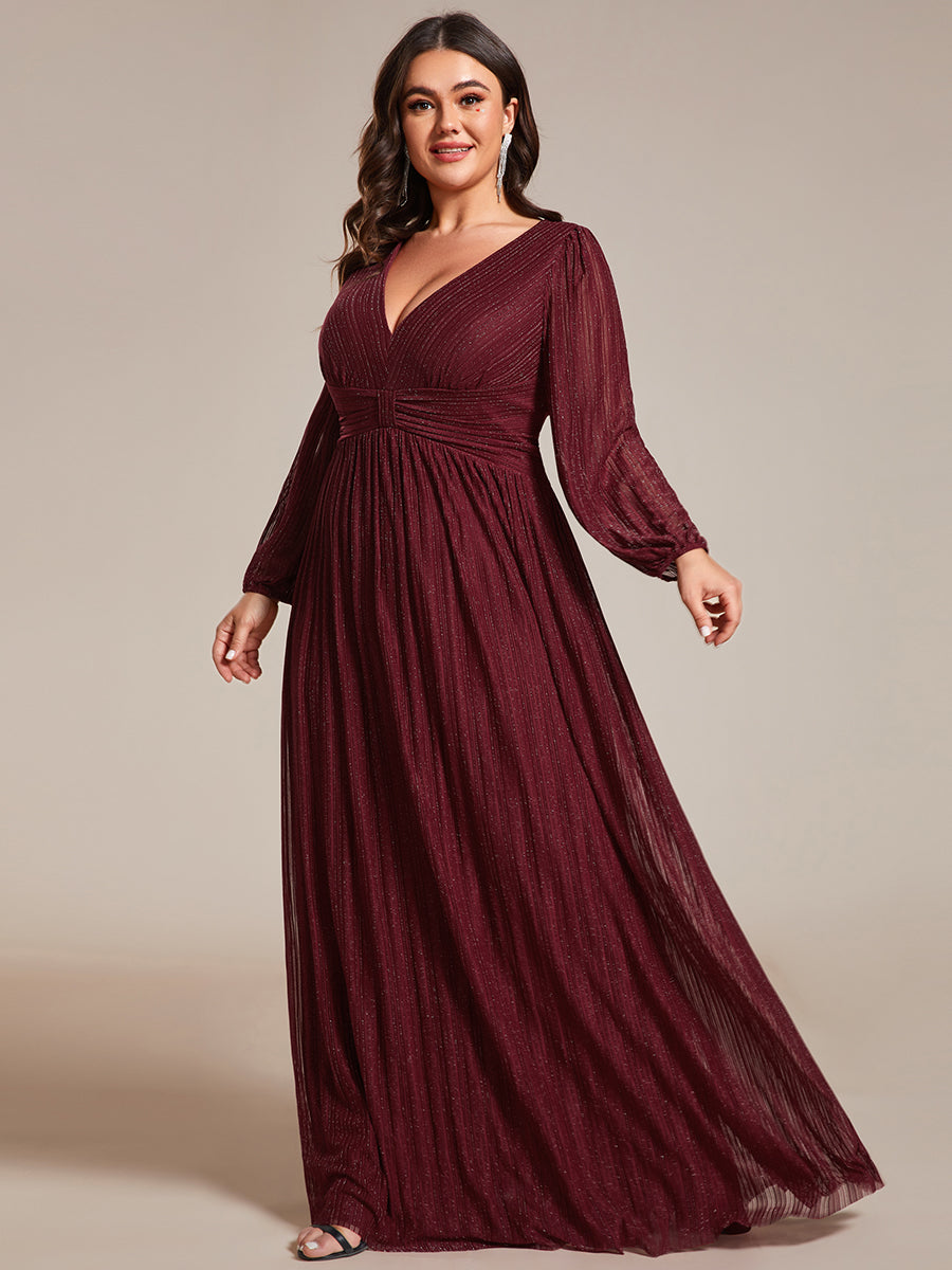 Funkelndes Abendkleid in A-Linie mit Empire-Taille und langen Ärmeln #farbe_Burgunderrot