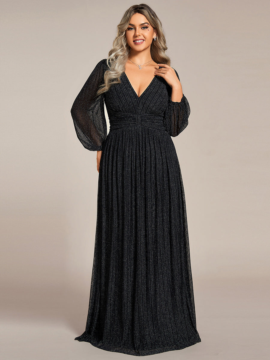 Funkelndes Abendkleid in A-Linie mit Empire-Taille und langen Ärmeln #farbe_Schwarz