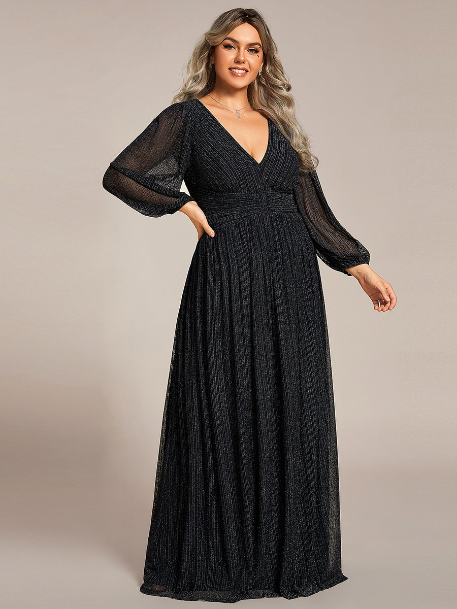 Funkelndes Abendkleid in A-Linie mit Empire-Taille und langen Ärmeln #farbe_Schwarz