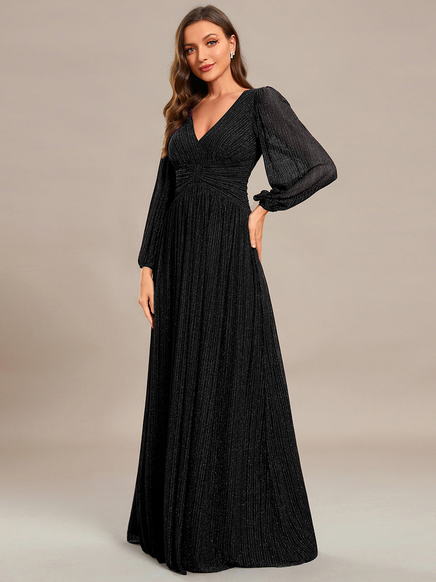 Funkelndes Abendkleid in A-Linie mit Empire-Taille und langen Ärmeln #farbe_Schwarz