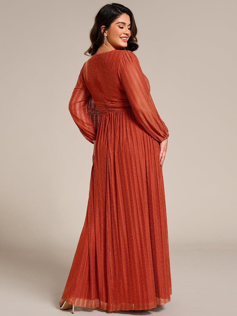 Funkelndes Abendkleid in A-Linie mit Empire-Taille und langen Ärmeln #farbe_Gebranntes Orange
