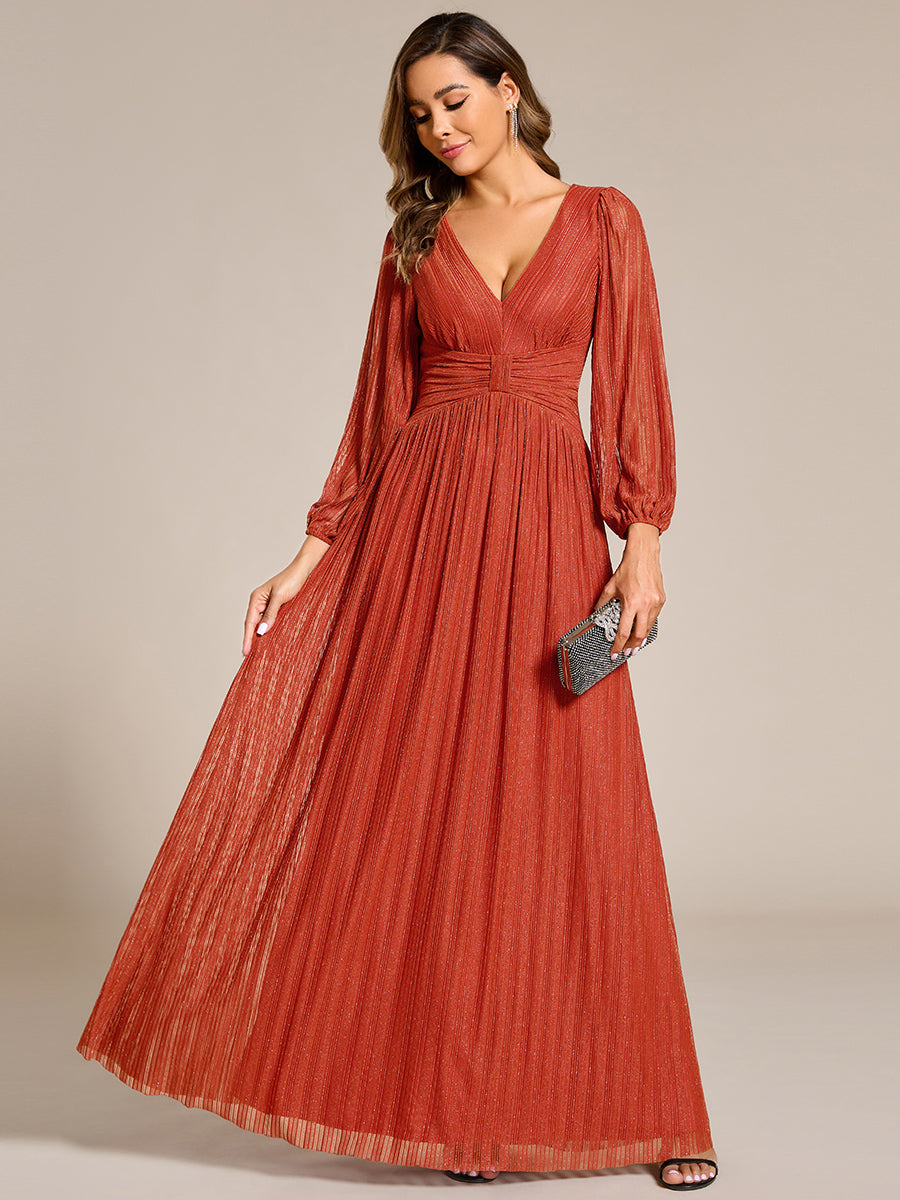 Funkelndes Abendkleid in A-Linie mit Empire-Taille und langen Ärmeln #farbe_Gebranntes Orange