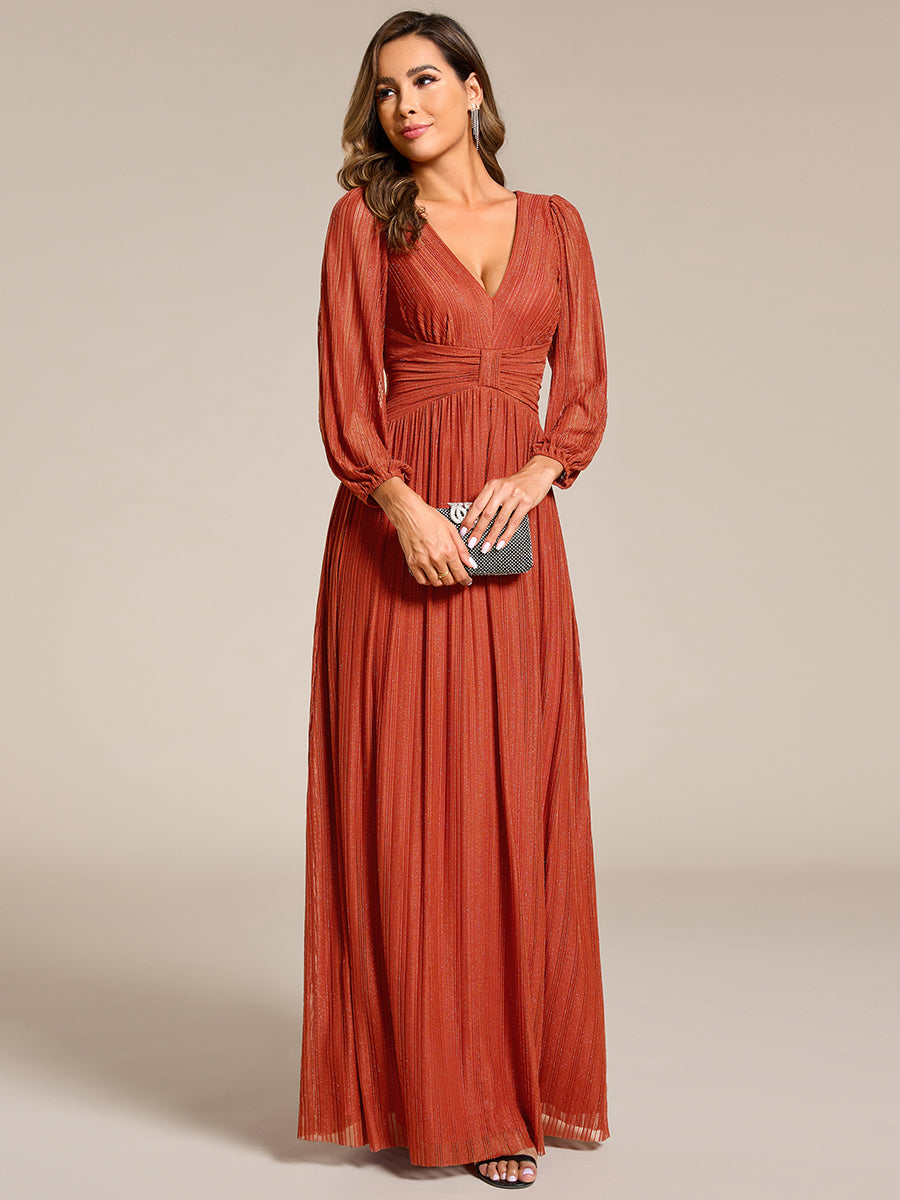 Funkelndes Abendkleid in A-Linie mit Empire-Taille und langen Ärmeln #farbe_Gebranntes Orange