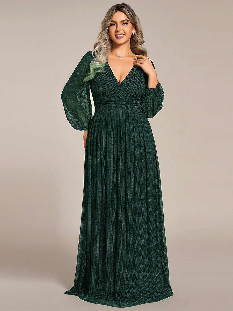 Funkelndes Abendkleid in A-Linie mit Empire-Taille und langen Ärmeln #farbe_Dunkelgrün