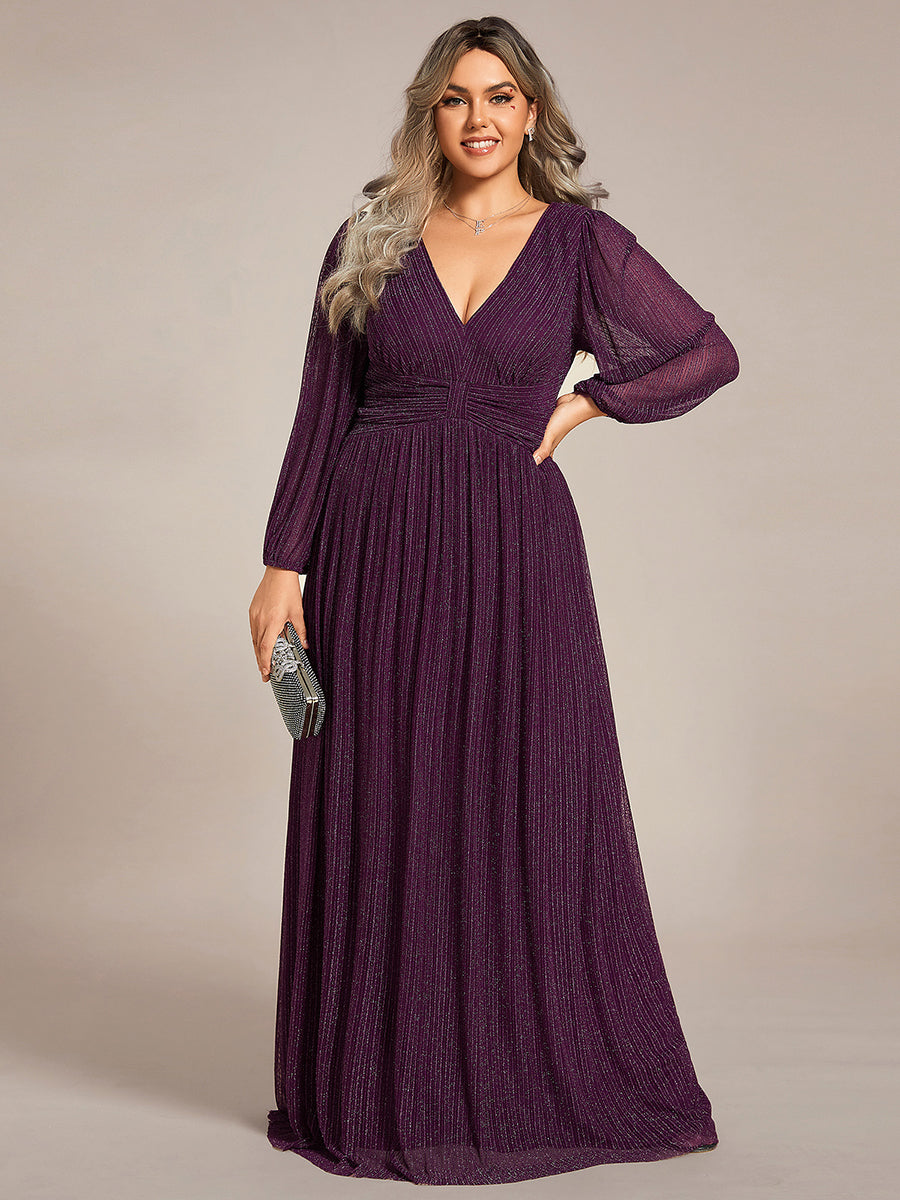 Funkelndes Abendkleid in A-Linie mit Empire-Taille und langen Ärmeln #farbe_Glyzinienviolett