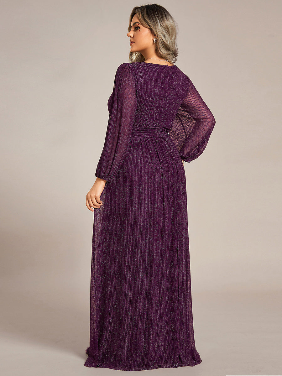 Funkelndes Abendkleid in A-Linie mit Empire-Taille und langen Ärmeln #farbe_Glyzinienviolett