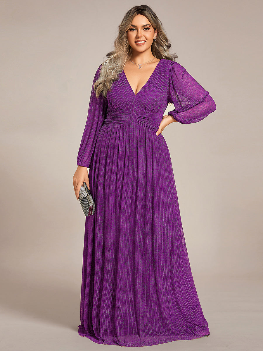 Funkelndes Abendkleid in A-Linie mit Empire-Taille und langen Ärmeln #farbe_SP
