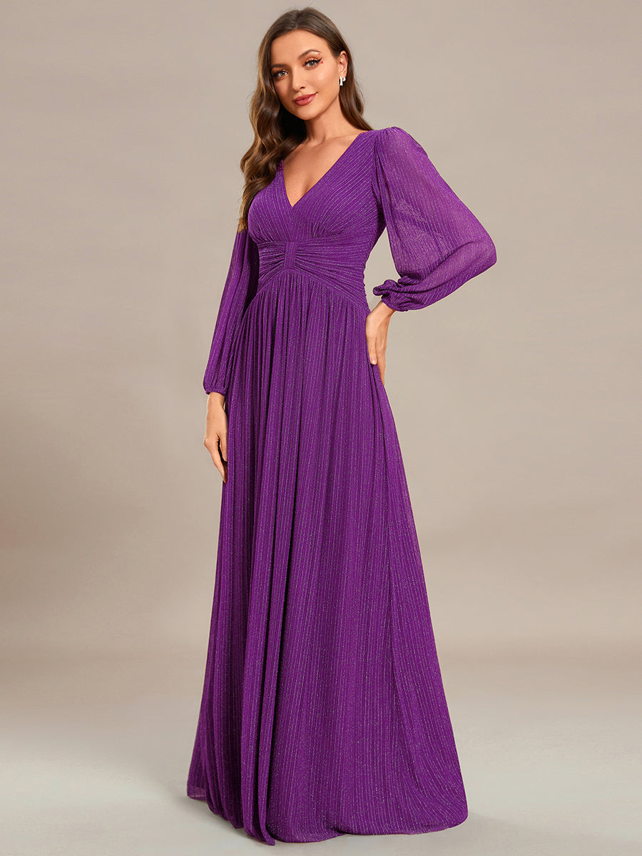 Funkelndes Abendkleid in A-Linie mit Empire-Taille und langen Ärmeln #farbe_SP