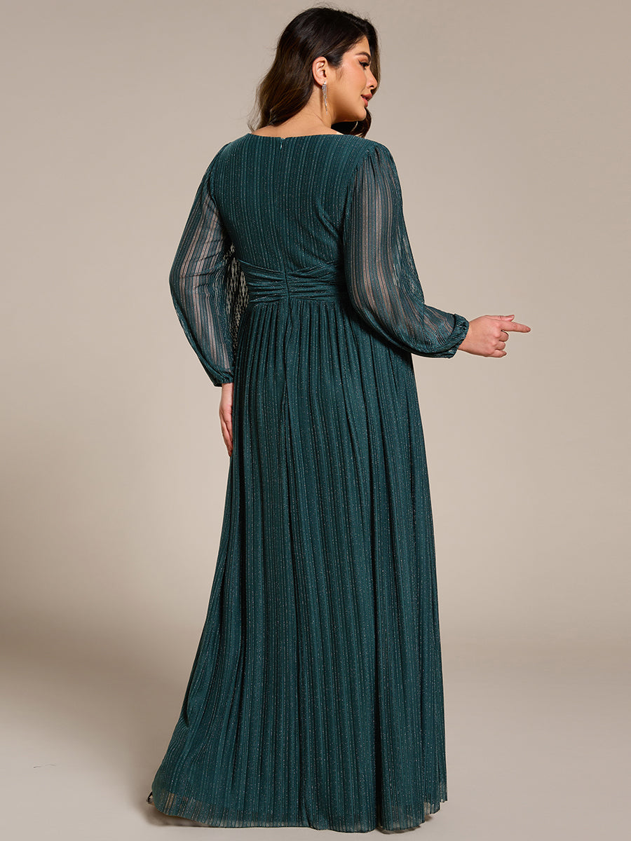 Funkelndes Abendkleid in A-Linie mit Empire-Taille und langen Ärmeln #farbe_Petrol