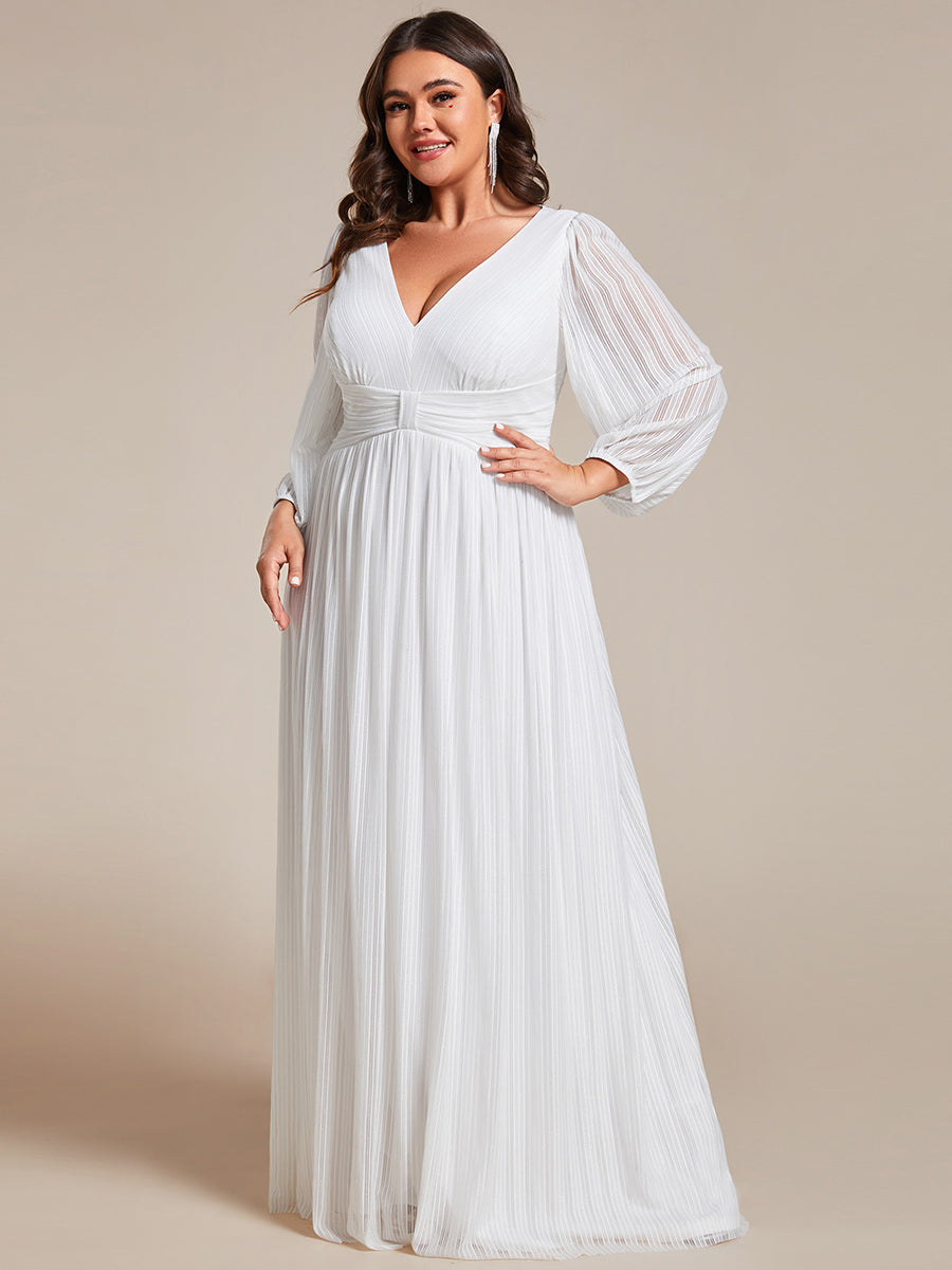 Funkelndes Abendkleid in A-Linie mit Empire-Taille und langen Ärmeln #farbe_Weiß