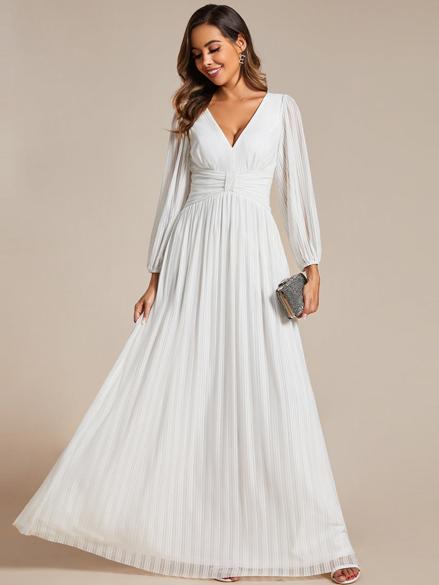 Funkelndes Abendkleid in A-Linie mit Empire-Taille und langen Ärmeln #farbe_Weiß