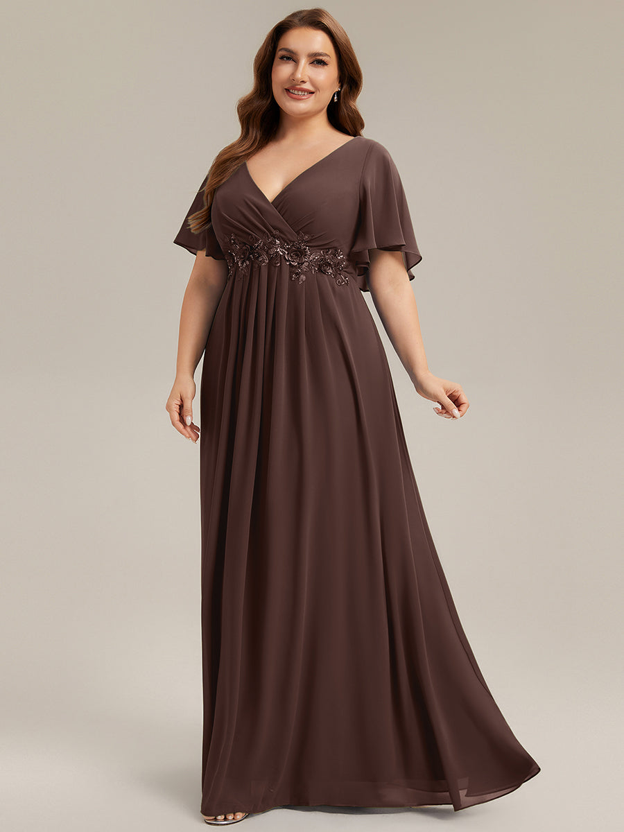 Funkelndes Abendkleid in A-Linie mit Empire-Taille und langen ?rmeln #Farbe_Schokoladenbraun