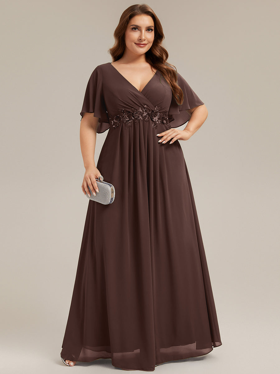 Funkelndes Abendkleid in A-Linie mit Empire-Taille und langen ?rmeln #Farbe_Schokoladenbraun