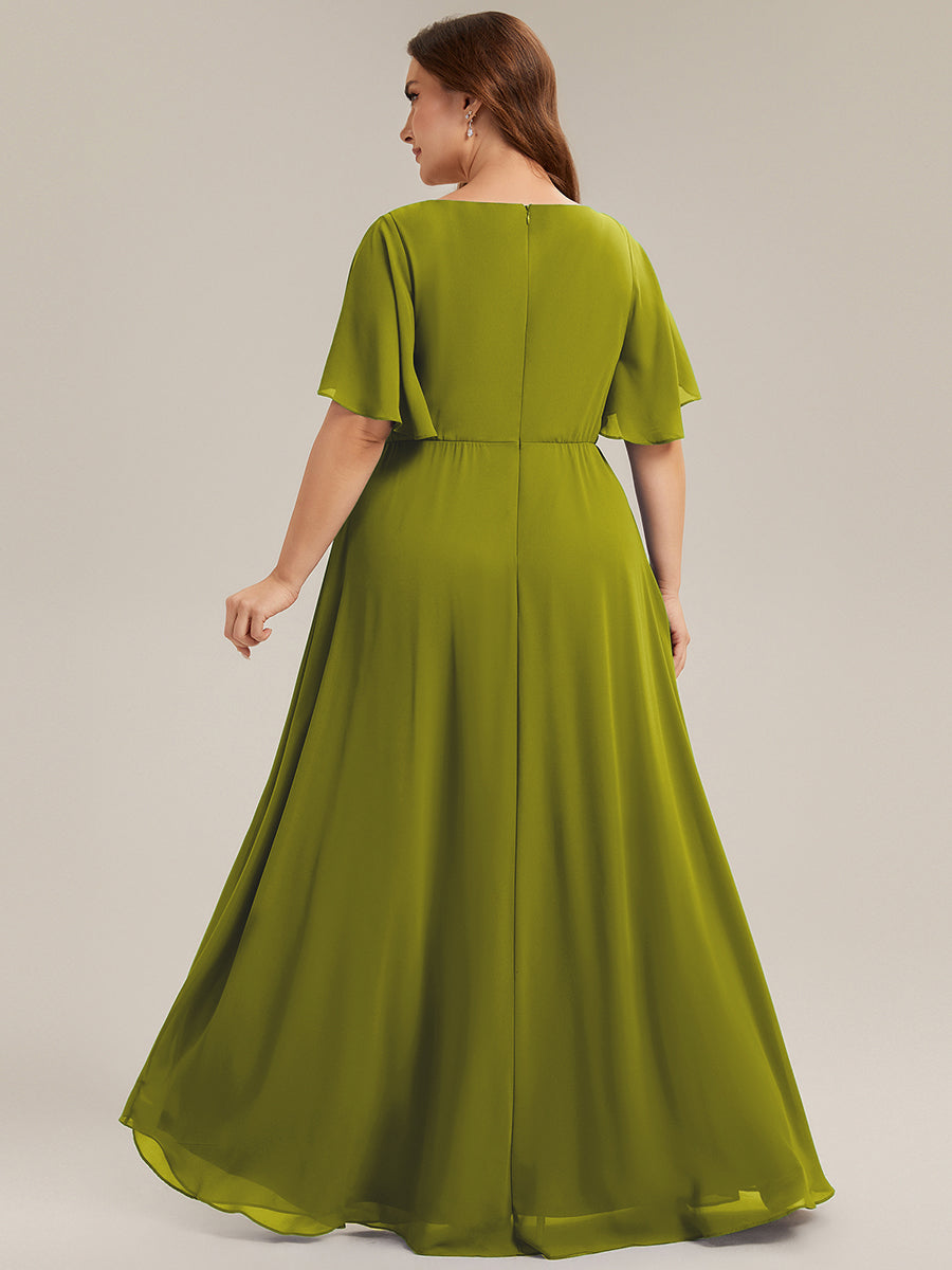 Funkelndes Abendkleid in A-Linie mit Empire-Taille und langen ?rmeln #farbe_Zitrone
