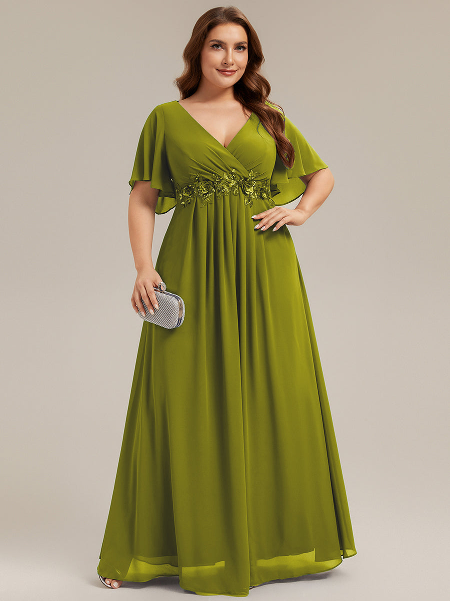Funkelndes Abendkleid in A-Linie mit Empire-Taille und langen ?rmeln #farbe_Zitrone